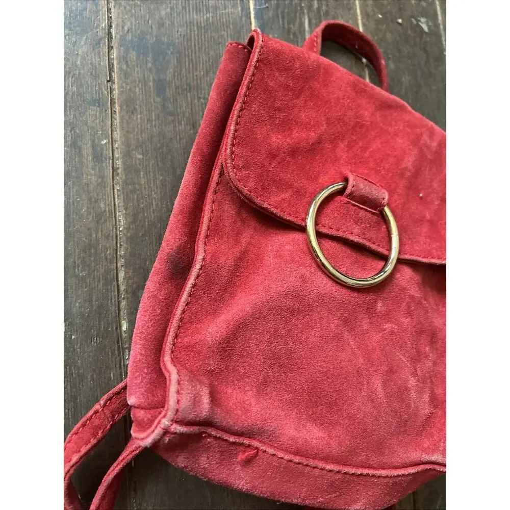 ASOS Red Suede Leather Small Backpack Preowned Women's Bag - Picture 2 of 9